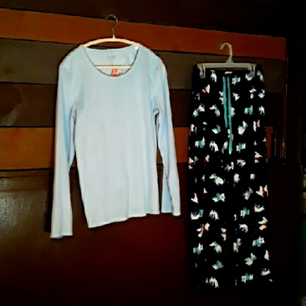 Croft &Barrow Medium Long Sleeve Blue Fuzzy Top & Doggie Fuzzy Pants Pajamas